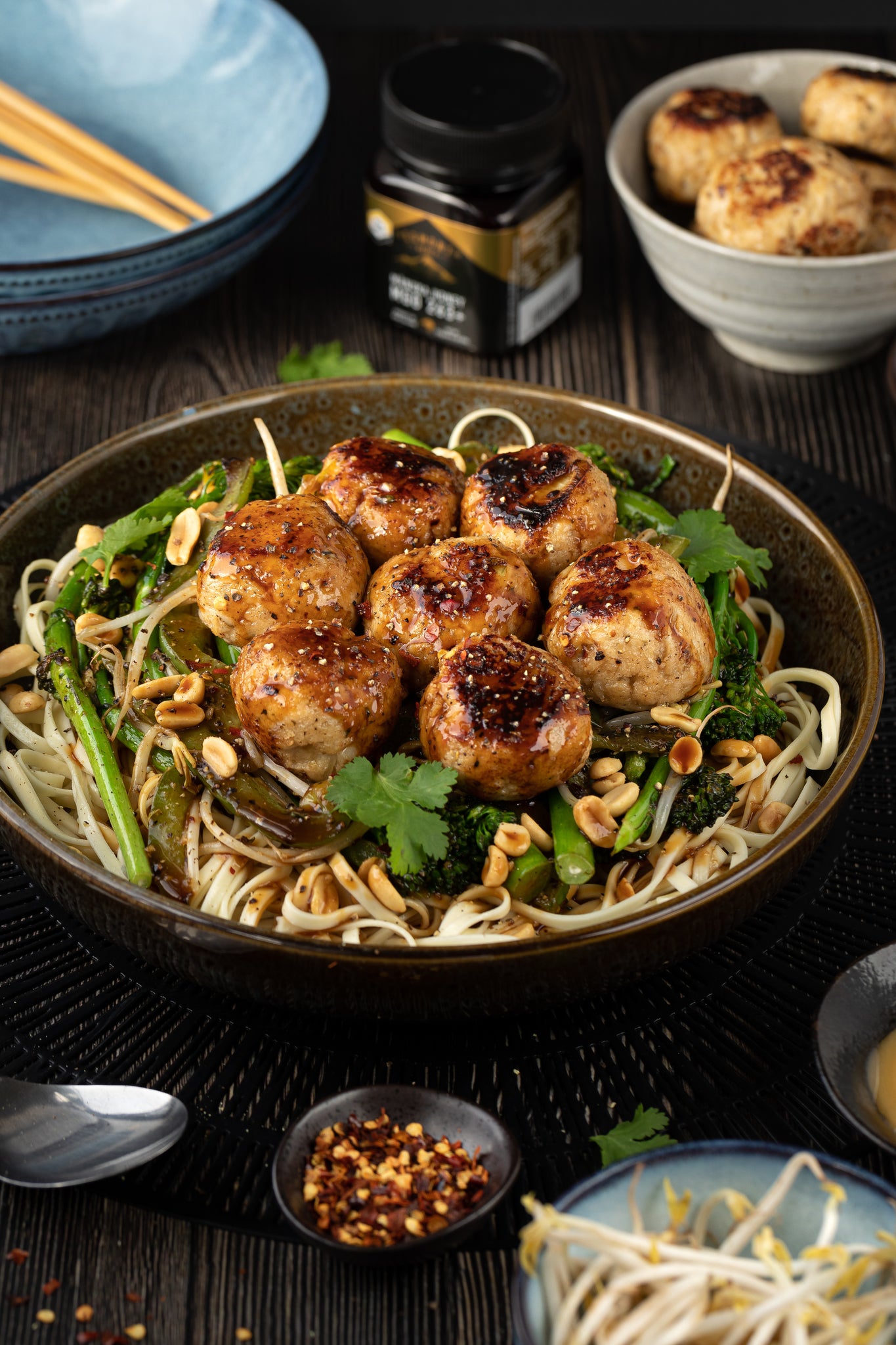 Egmont Honey – Honey chicken meatballs and Asian noodles