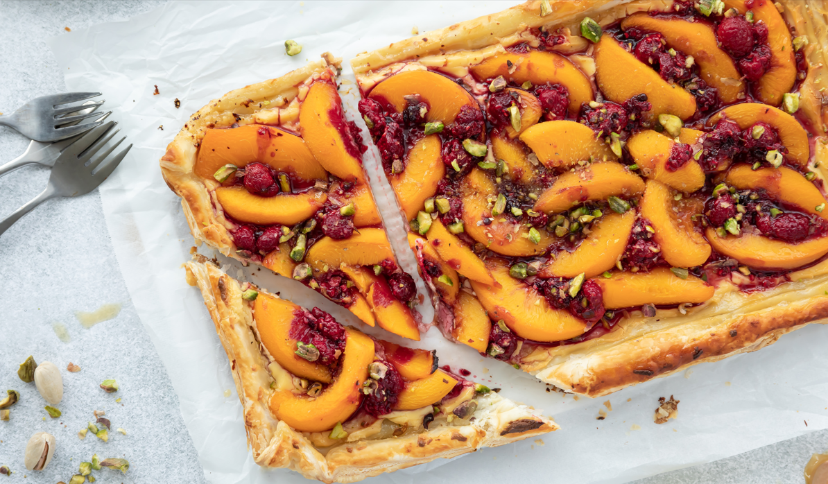 Peach, Honey and Raspberry Pastry