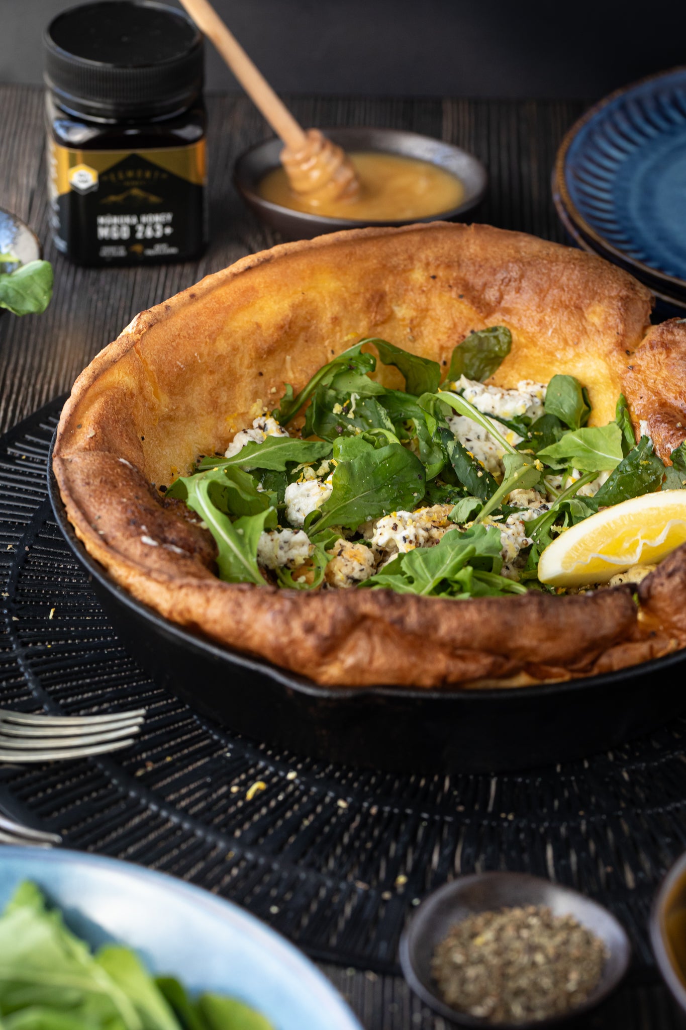 Egmont Honey – Whipped Goats cheese and honey Dutch Baby